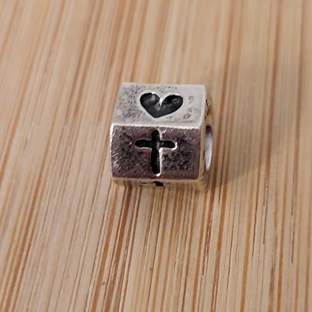 Pandora Retired Faith Hope Love Silver Charm